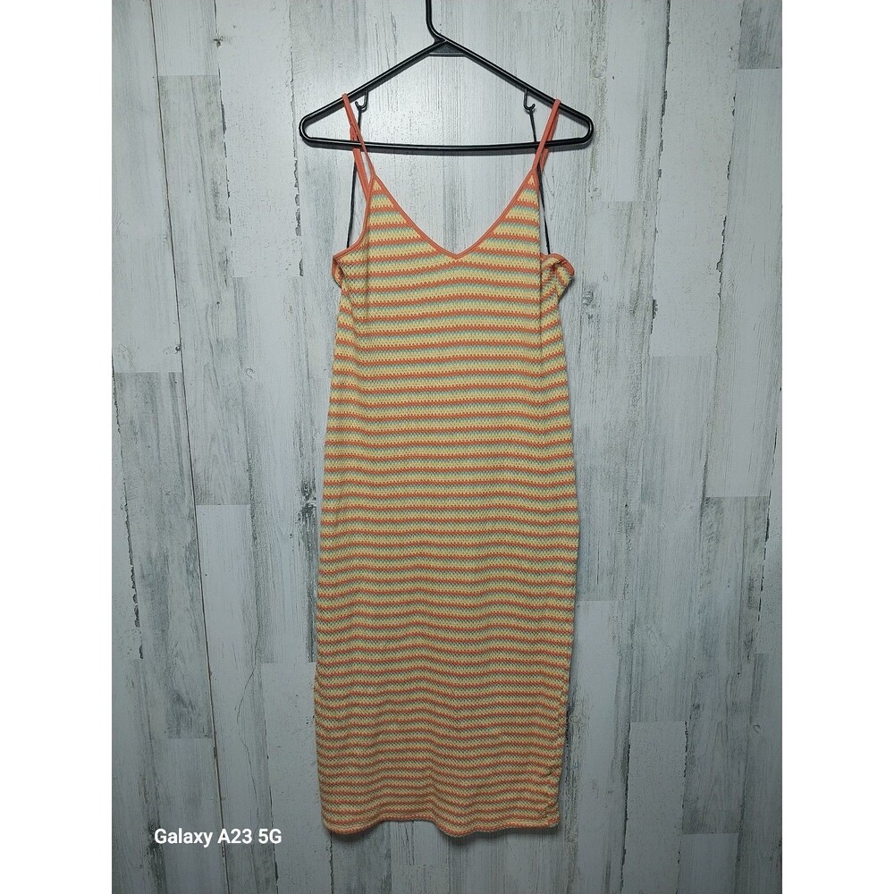Double Zero Orange Blue Crochet Dress Large Sleeveless